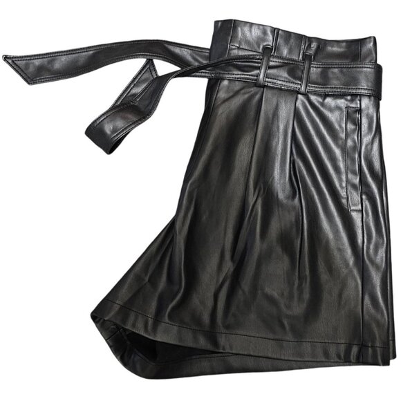 Faux Leather Black High-Waisted Pleated Belted Shorts XXL By Fahsyee - Picture 10 of 10